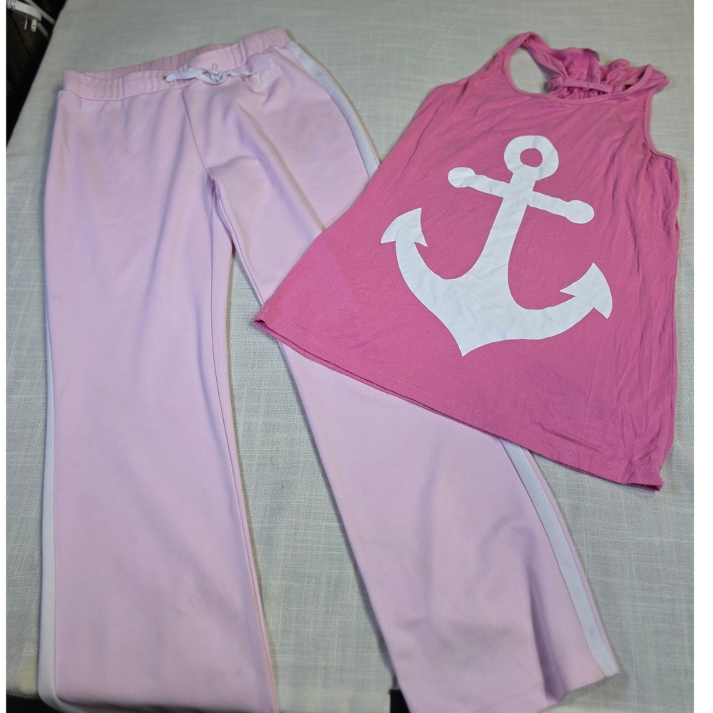 Izod Movement Pink Track Pants and Anchor Graphic Tank Top Set Petite Medium